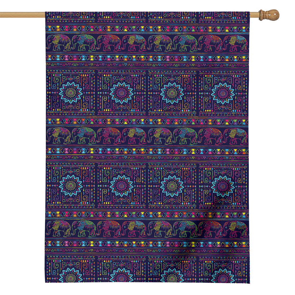 Colorful Indian Elephant Pattern Print House Flag