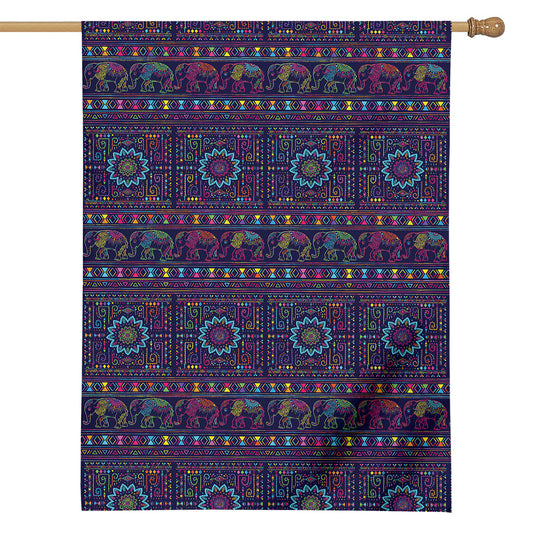 Colorful Indian Elephant Pattern Print House Flag