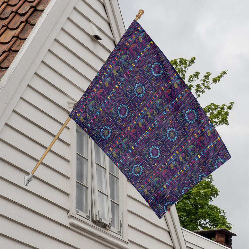 Colorful Indian Elephant Pattern Print House Flag