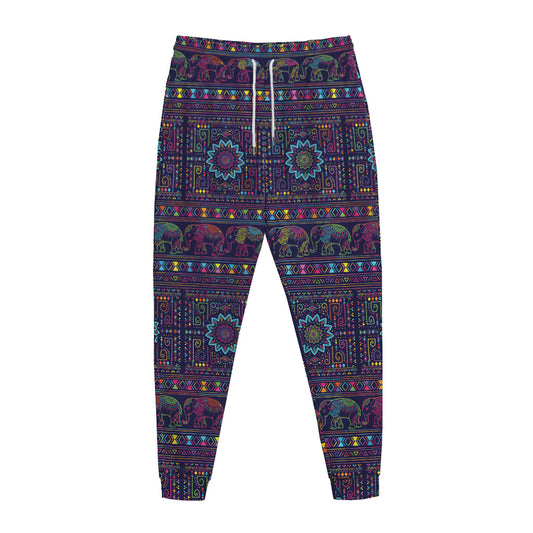 Colorful Indian Elephant Pattern Print Jogger Pants