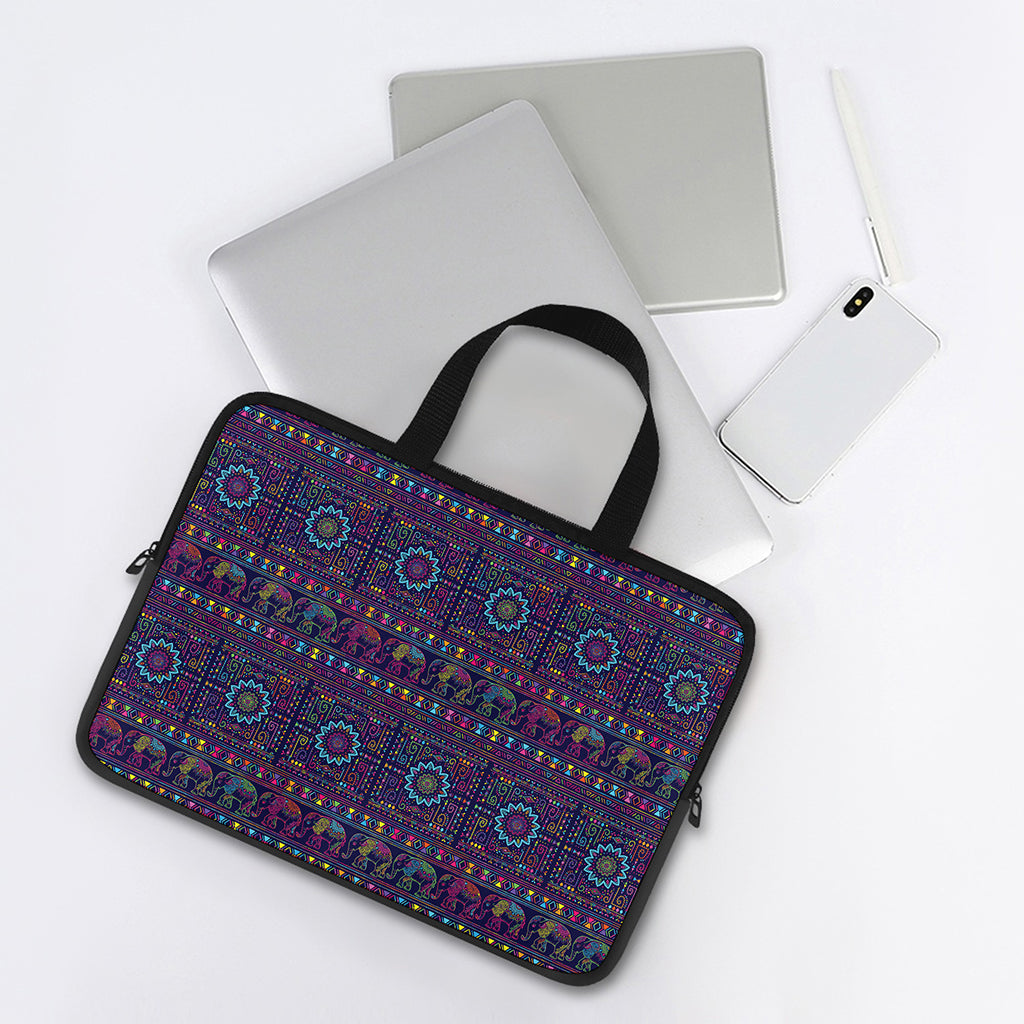 Colorful Indian Elephant Pattern Print Laptop Sleeve With Handle
