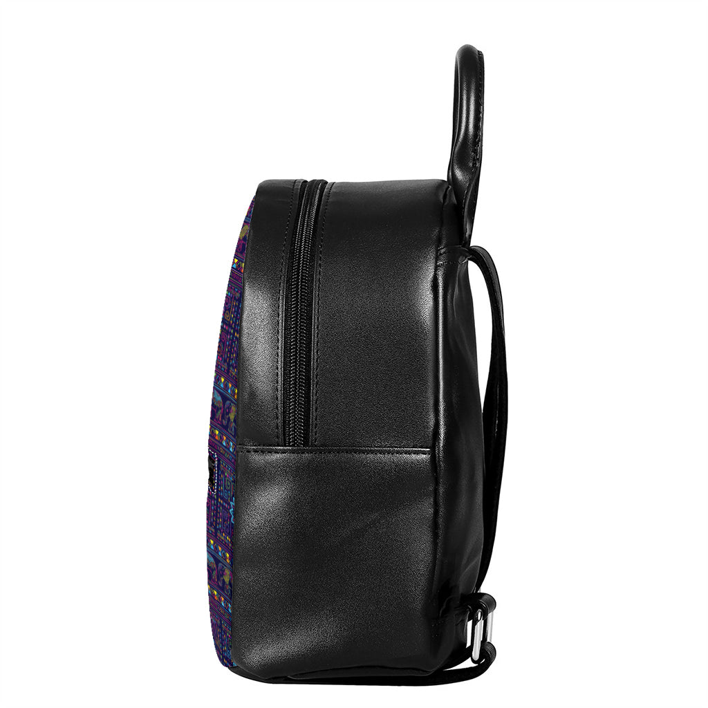 Colorful Indian Elephant Pattern Print Leather Backpack