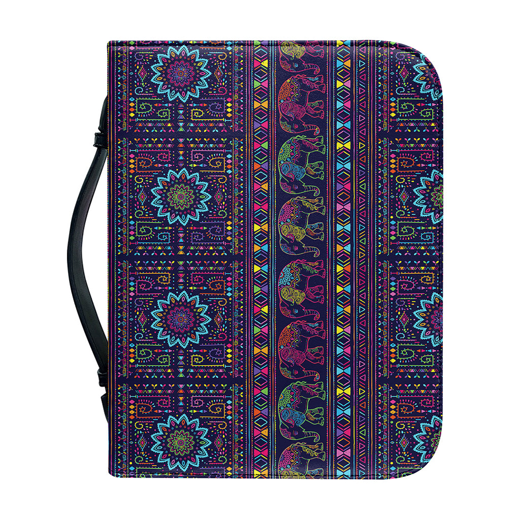 Colorful Indian Elephant Pattern Print Leather Bible Cover