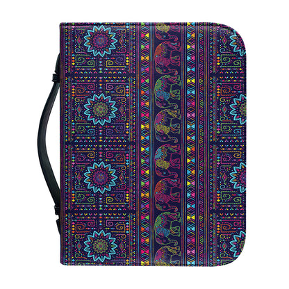 Colorful Indian Elephant Pattern Print Leather Bible Cover
