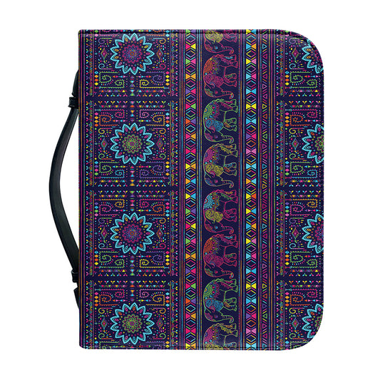 Colorful Indian Elephant Pattern Print Leather Bible Cover