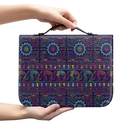 Colorful Indian Elephant Pattern Print Leather Bible Cover