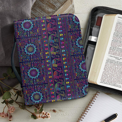 Colorful Indian Elephant Pattern Print Leather Bible Cover