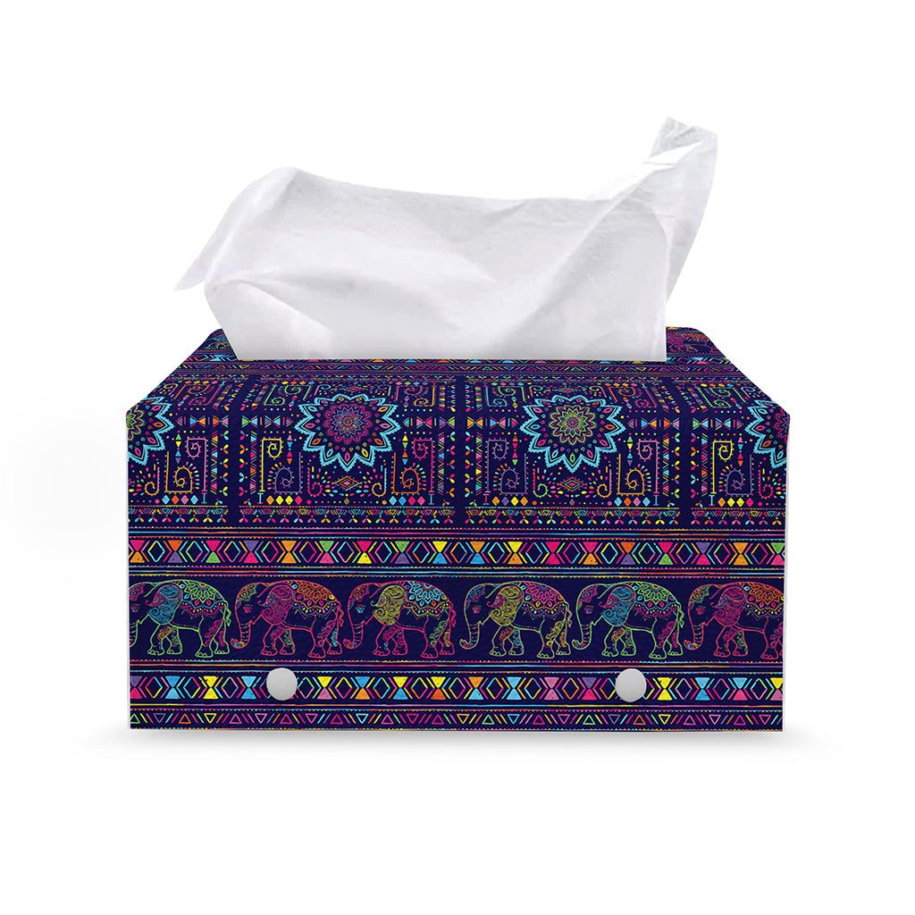 Colorful Indian Elephant Pattern Print Leather Tissue Box Cover