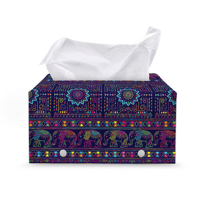 Colorful Indian Elephant Pattern Print Leather Tissue Box Cover