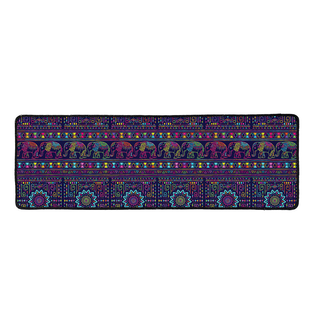 Colorful Indian Elephant Pattern Print Long Kitchen Mat