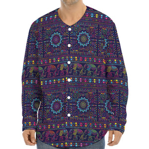 Colorful Indian Elephant Pattern Print Long Sleeve Baseball Jersey