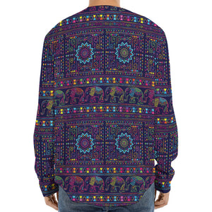 Colorful Indian Elephant Pattern Print Long Sleeve Baseball Jersey