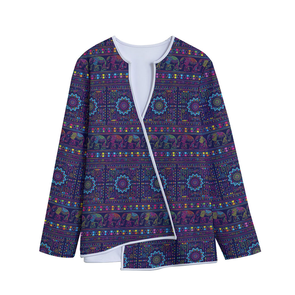 Colorful Indian Elephant Pattern Print Long Sleeve Short Coat