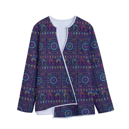 Colorful Indian Elephant Pattern Print Long Sleeve Short Coat