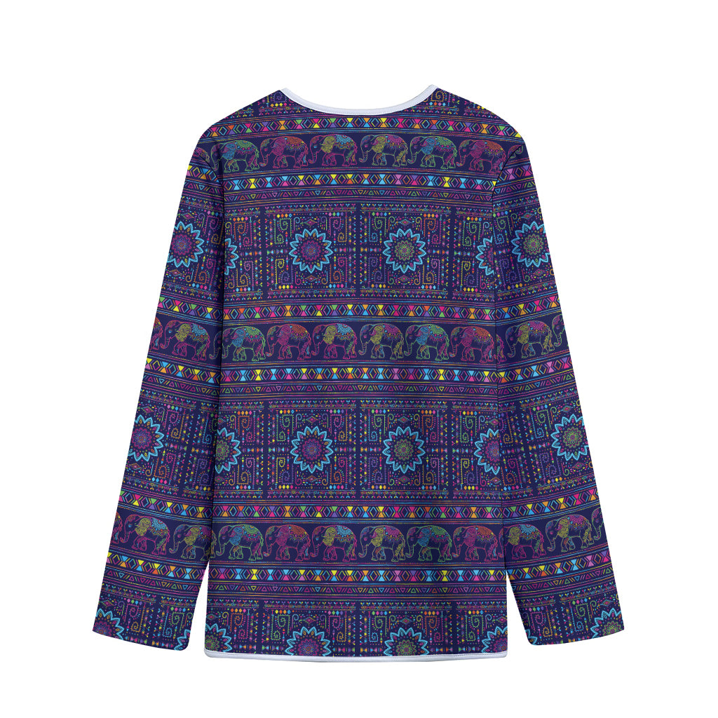 Colorful Indian Elephant Pattern Print Long Sleeve Short Coat