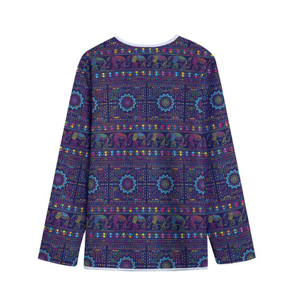 Colorful Indian Elephant Pattern Print Long Sleeve Short Coat