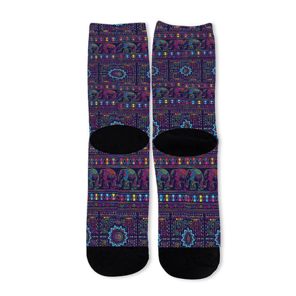 Colorful Indian Elephant Pattern Print Long Socks