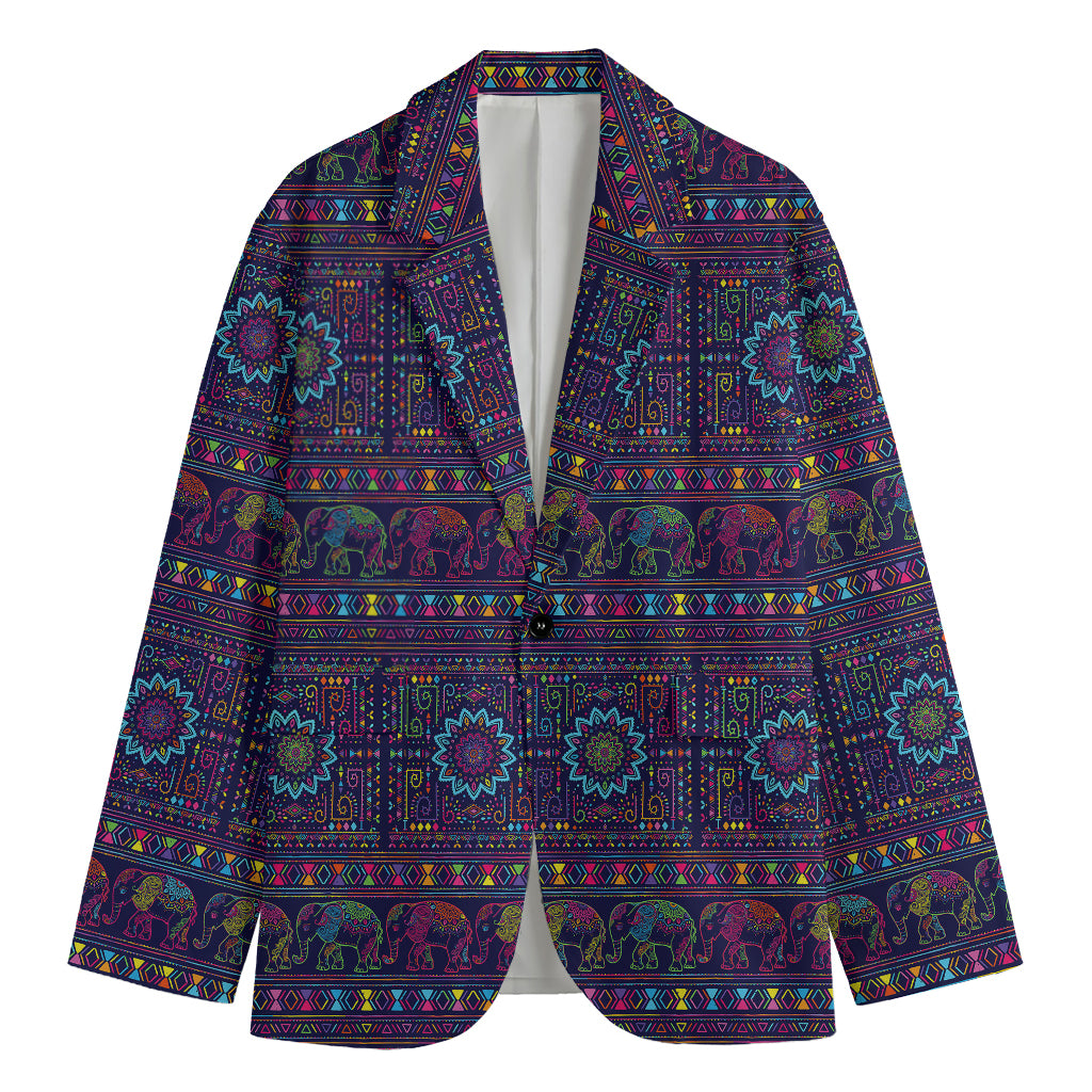 Colorful Indian Elephant Pattern Print Men's Blazer