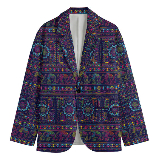 Colorful Indian Elephant Pattern Print Men's Blazer