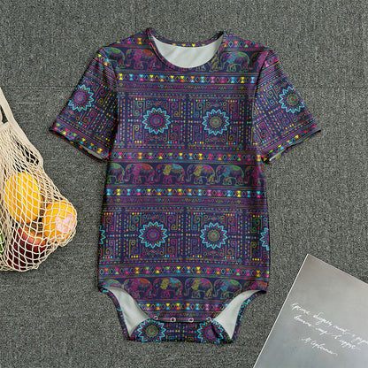 Colorful Indian Elephant Pattern Print Men's Bodysuit