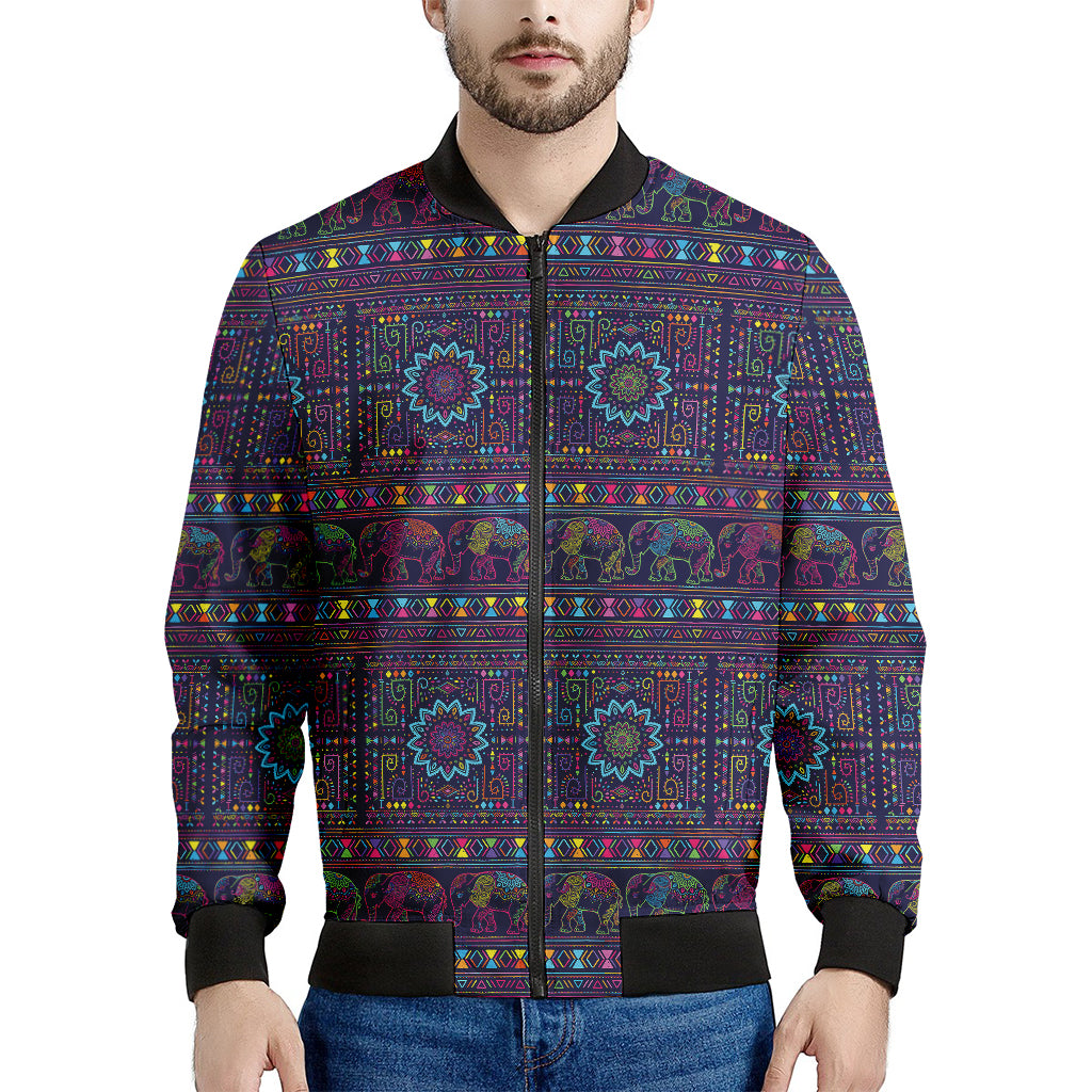 Colorful Indian Elephant Pattern Print Men's Bomber Jacket