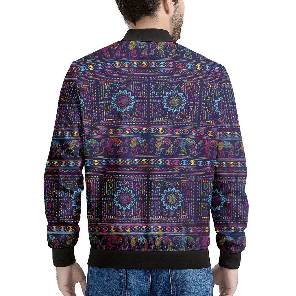 Colorful Indian Elephant Pattern Print Men's Bomber Jacket