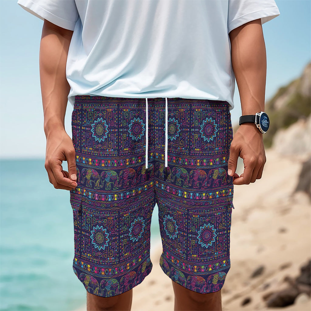 Colorful Indian Elephant Pattern Print Men's Cargo Shorts