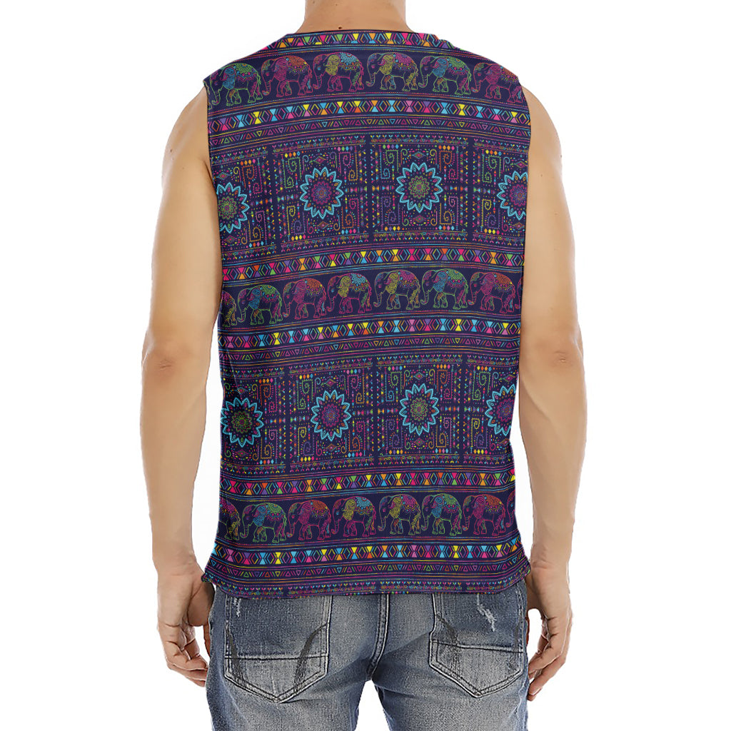 Colorful Indian Elephant Pattern Print Men's Fitness Tank Top