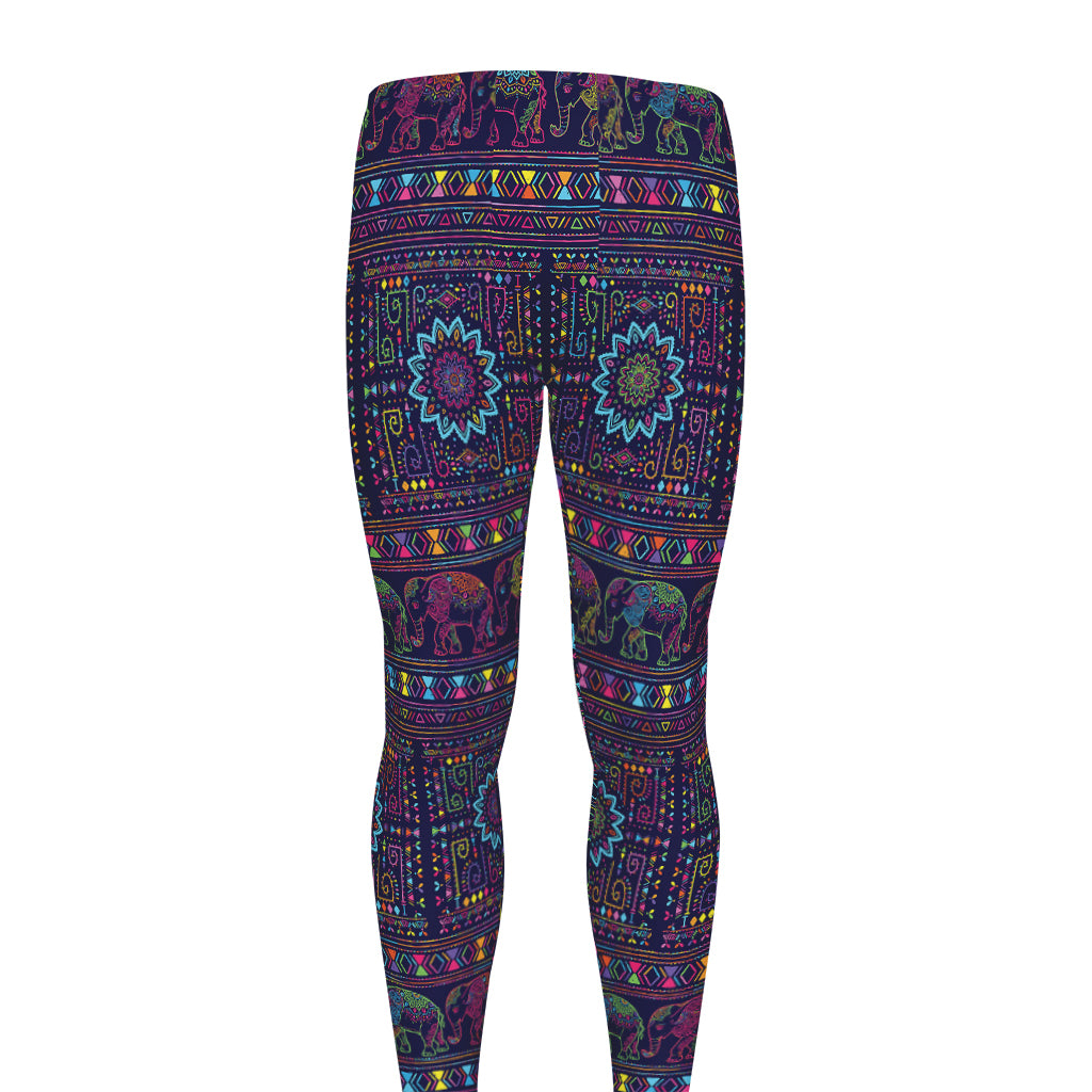 Colorful Indian Elephant Pattern Print Men's leggings
