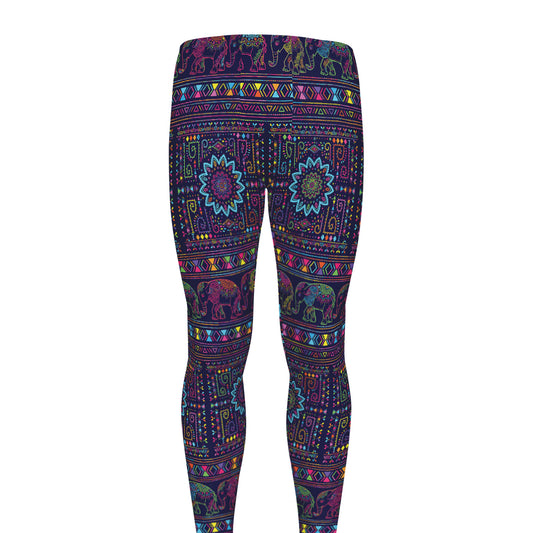 Colorful Indian Elephant Pattern Print Men's leggings