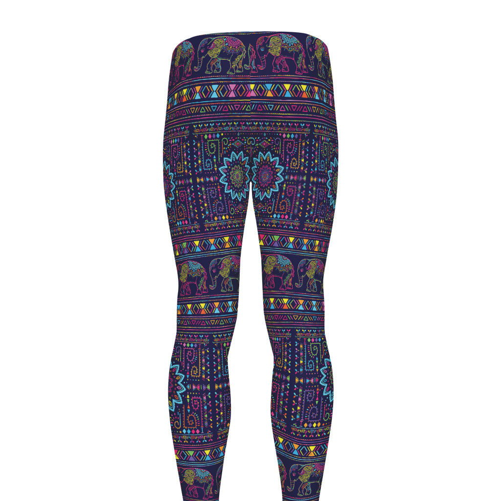 Colorful Indian Elephant Pattern Print Men's leggings
