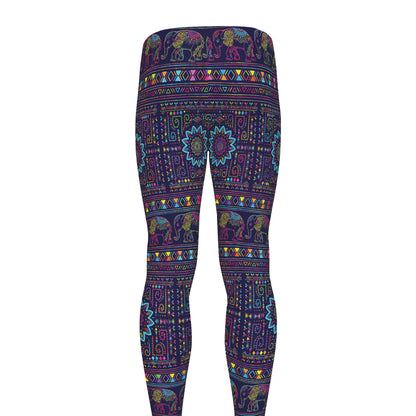 Colorful Indian Elephant Pattern Print Men's leggings