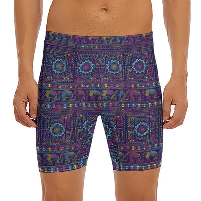 Colorful Indian Elephant Pattern Print Men's Long Boxer Briefs