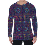 Colorful Indian Elephant Pattern Print Men's Long Sleeve T-Shirt