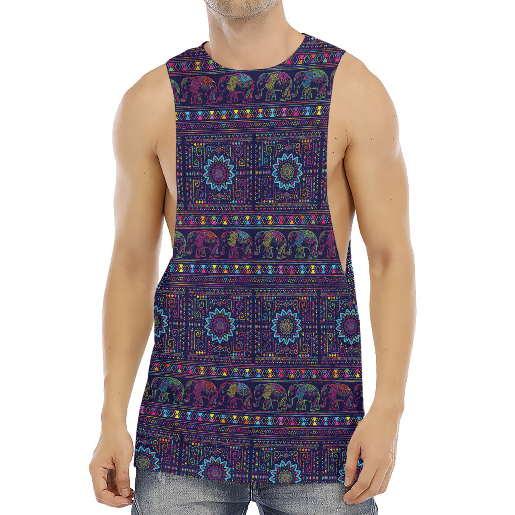 Colorful Indian Elephant Pattern Print Men's Muscle Tank Top