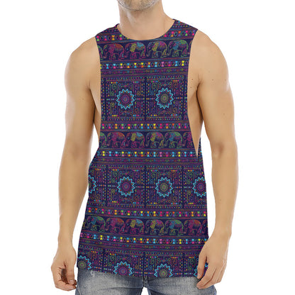 Colorful Indian Elephant Pattern Print Men's Muscle Tank Top