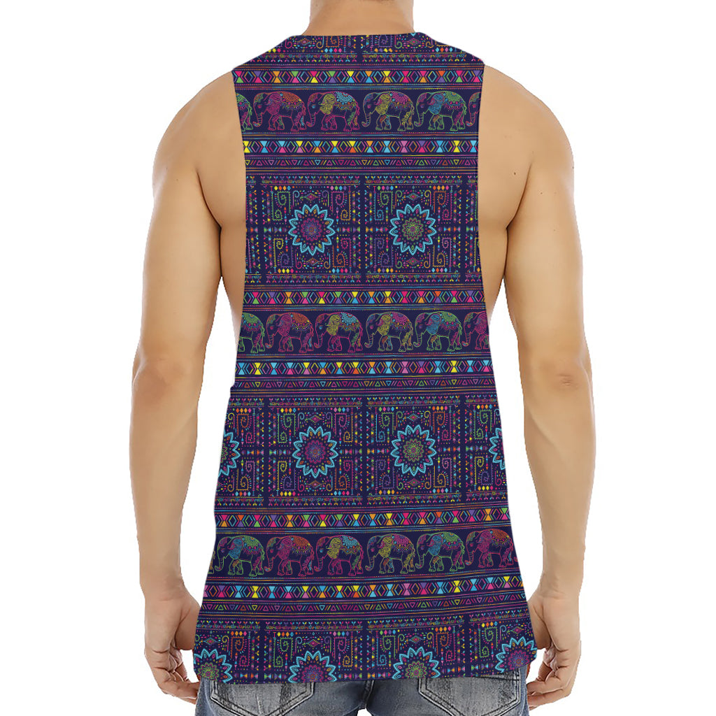 Colorful Indian Elephant Pattern Print Men's Muscle Tank Top