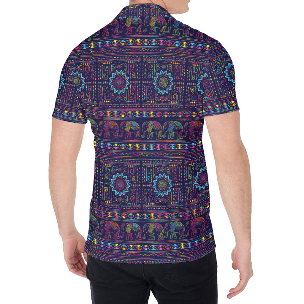 Colorful Indian Elephant Pattern Print Men's Shirt
