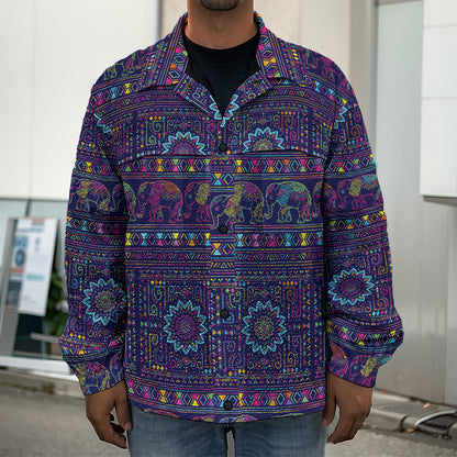 Colorful Indian Elephant Pattern Print Men's Shirt Jacket