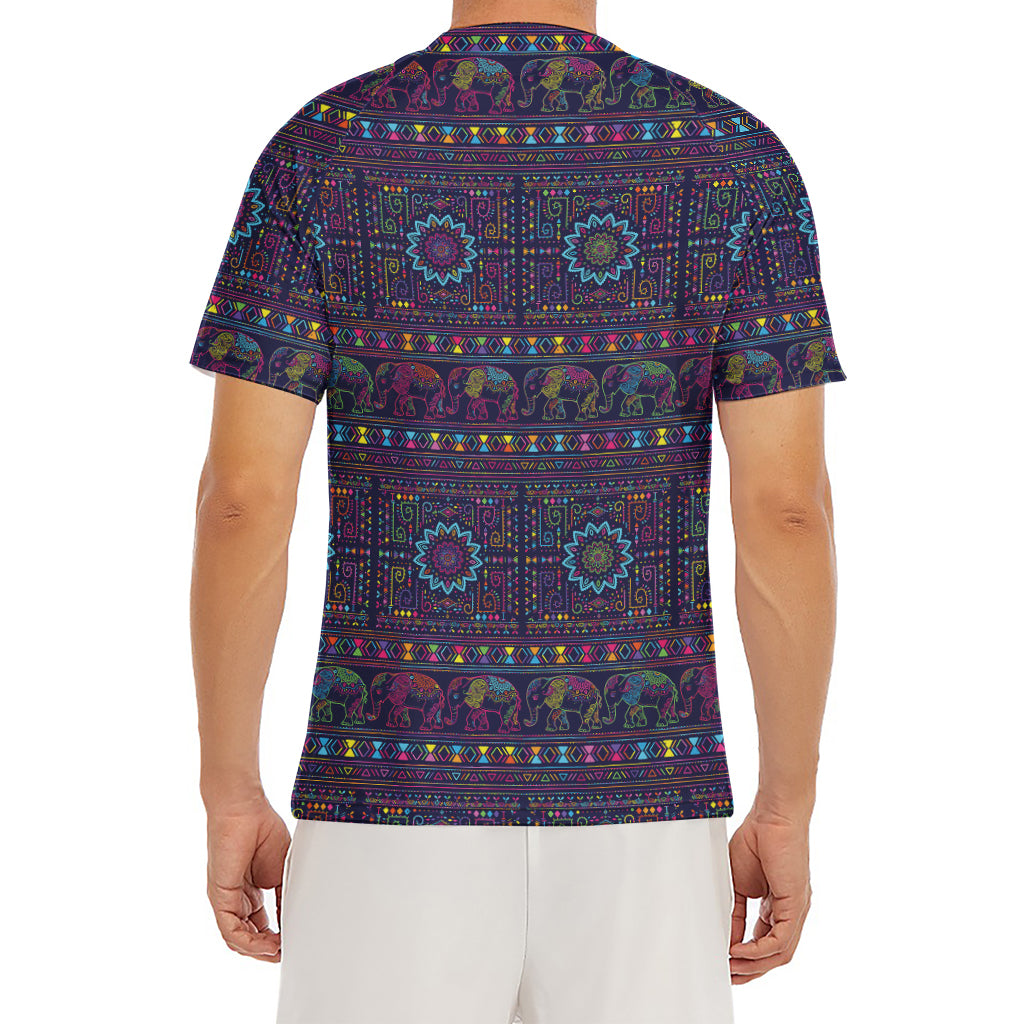 Colorful Indian Elephant Pattern Print Men's Short Sleeve Rash Guard