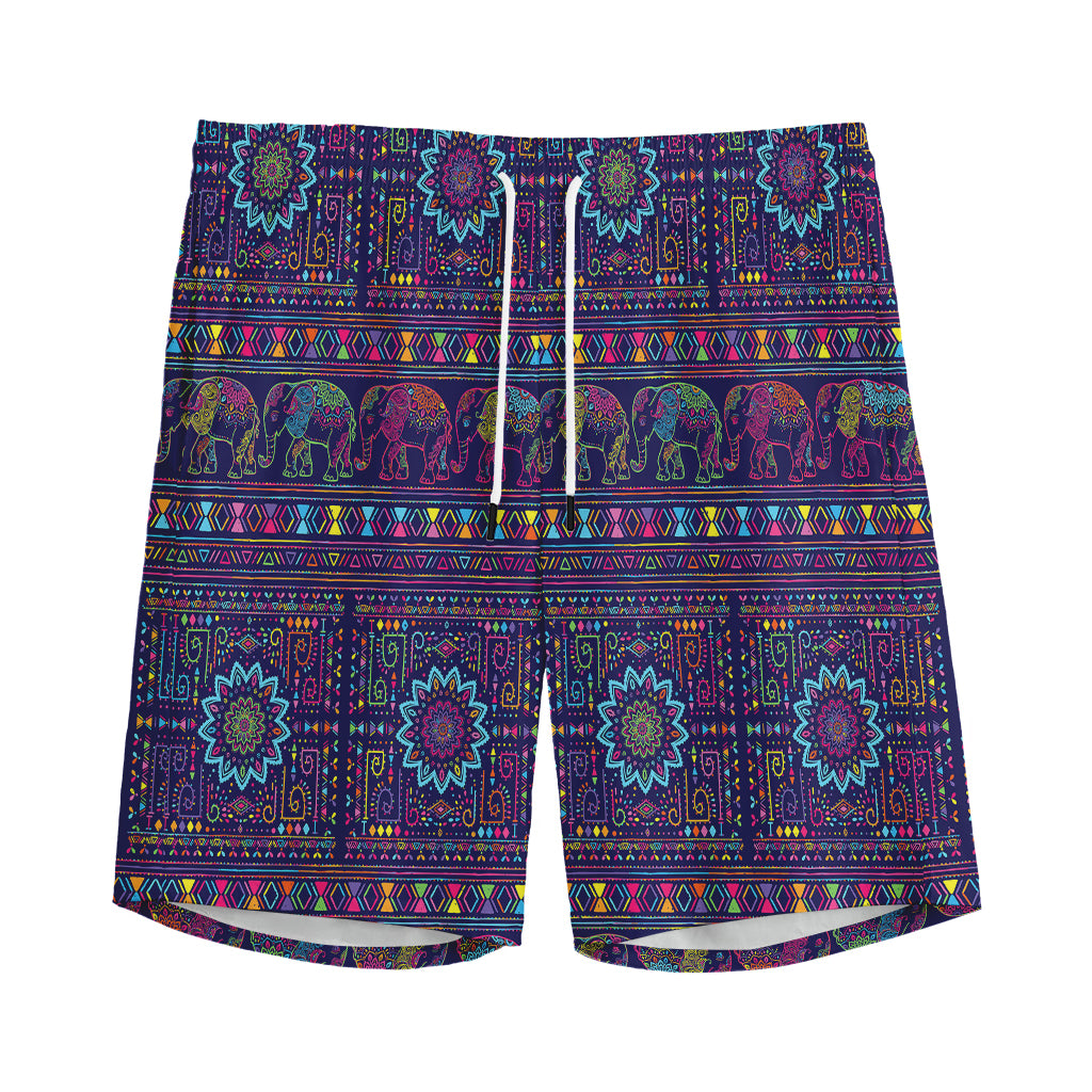 Colorful Indian Elephant Pattern Print Men's Sports Shorts