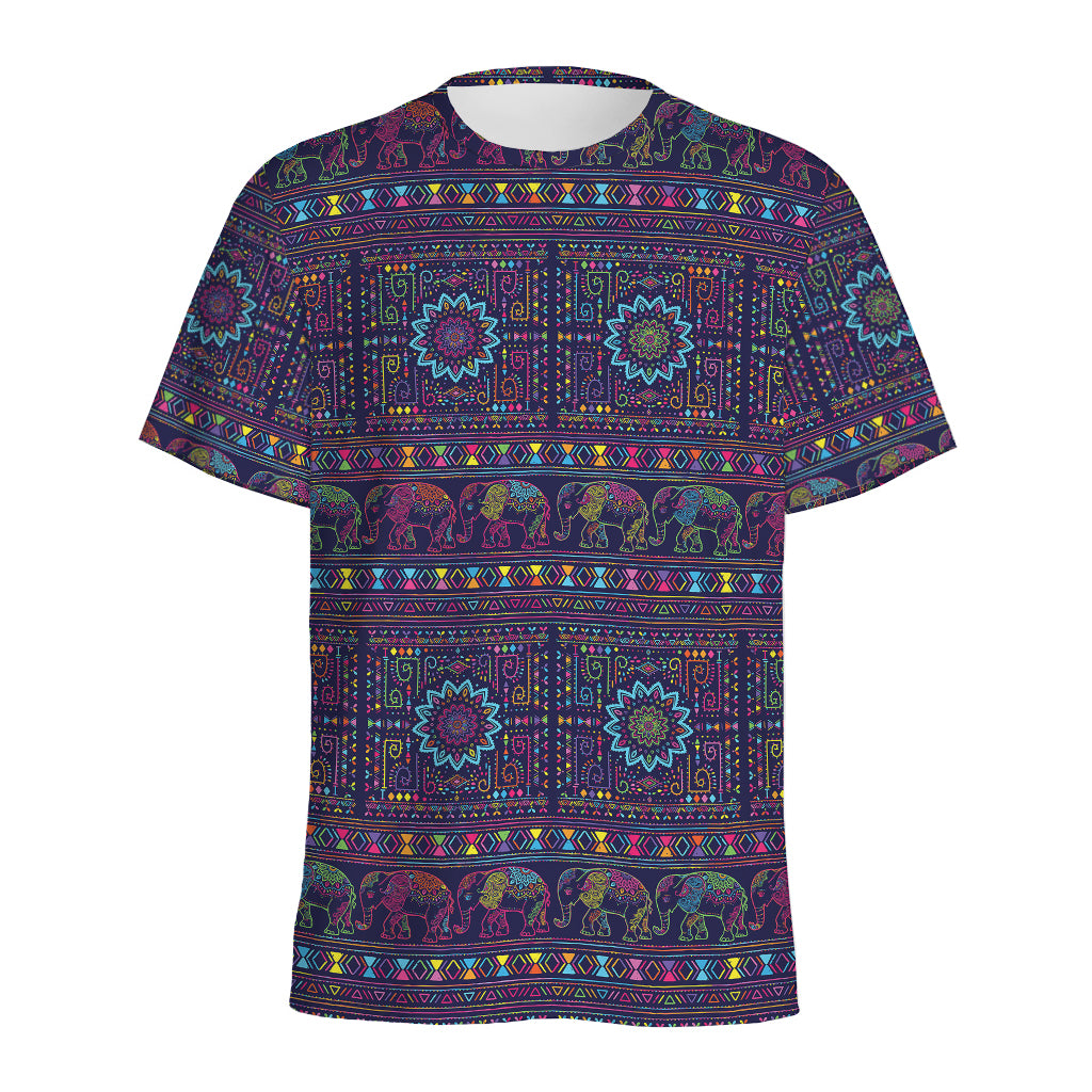 Colorful Indian Elephant Pattern Print Men's Sports T-Shirt