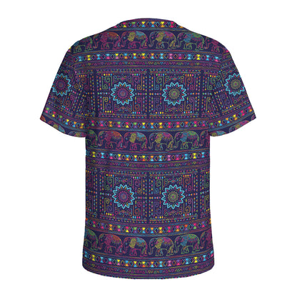Colorful Indian Elephant Pattern Print Men's Sports T-Shirt