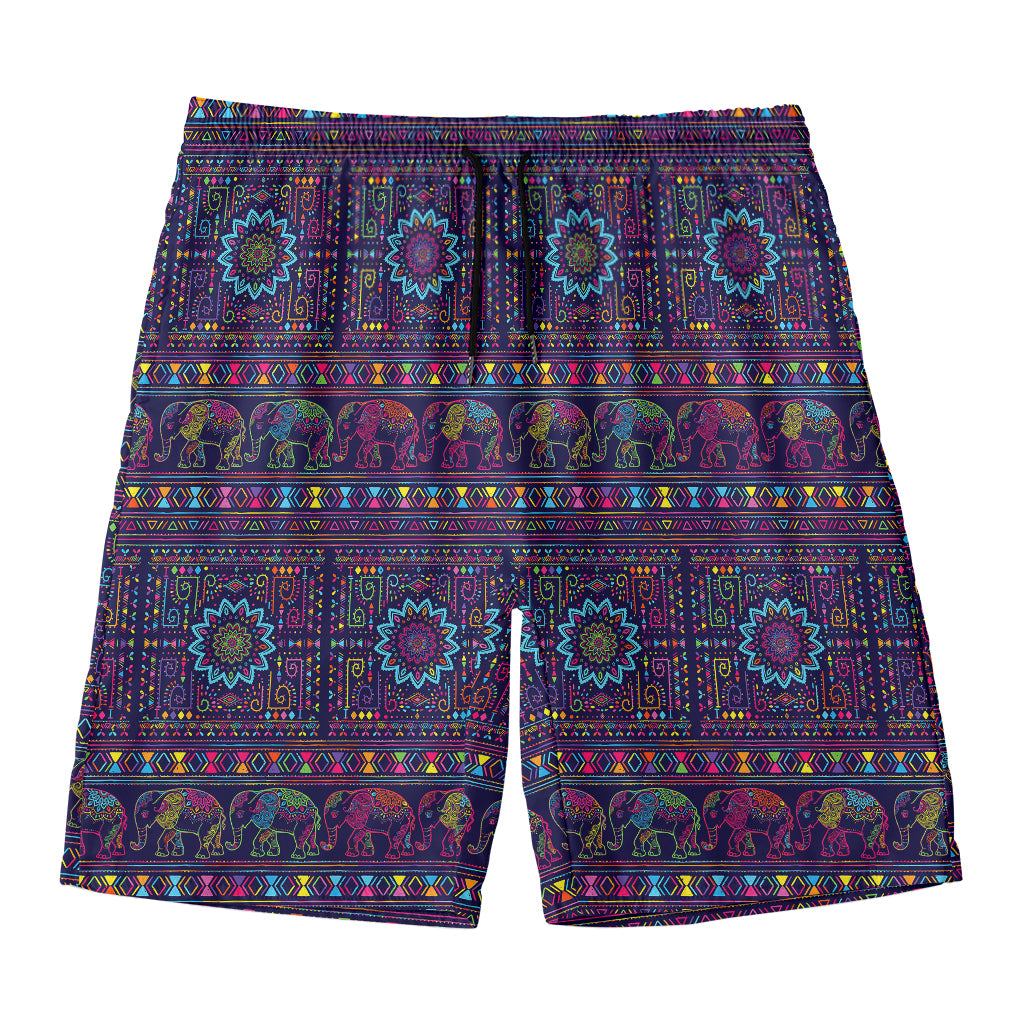 Colorful Indian Elephant Pattern Print Men's Swim Trunks