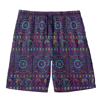 Colorful Indian Elephant Pattern Print Men's Swim Trunks