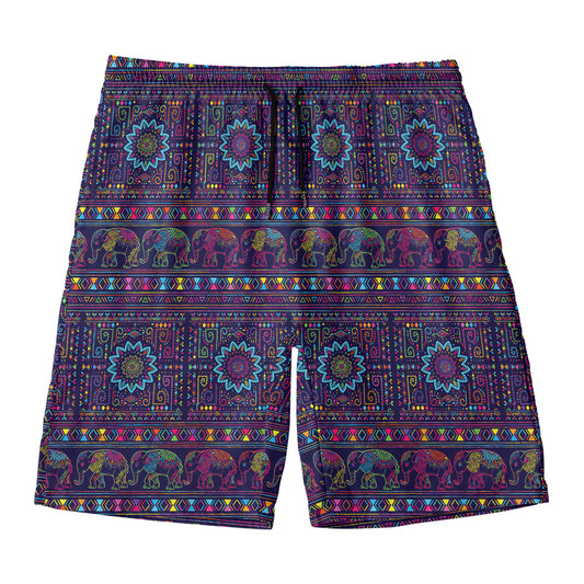 Colorful Indian Elephant Pattern Print Men's Swim Trunks