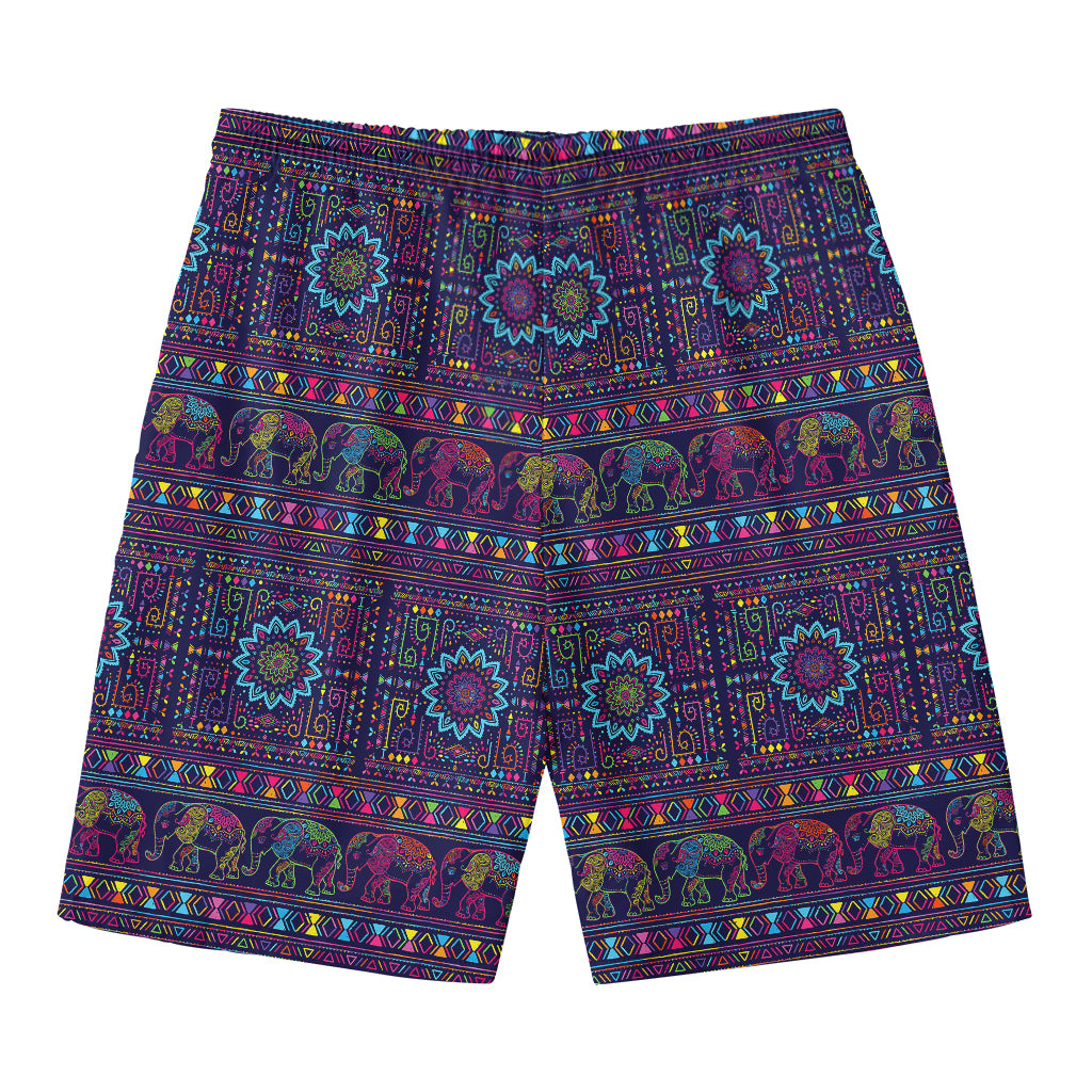 Colorful Indian Elephant Pattern Print Men's Swim Trunks