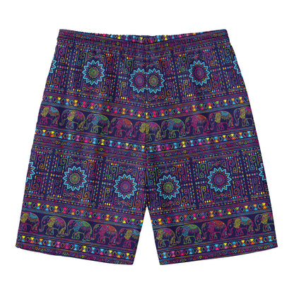 Colorful Indian Elephant Pattern Print Men's Swim Trunks