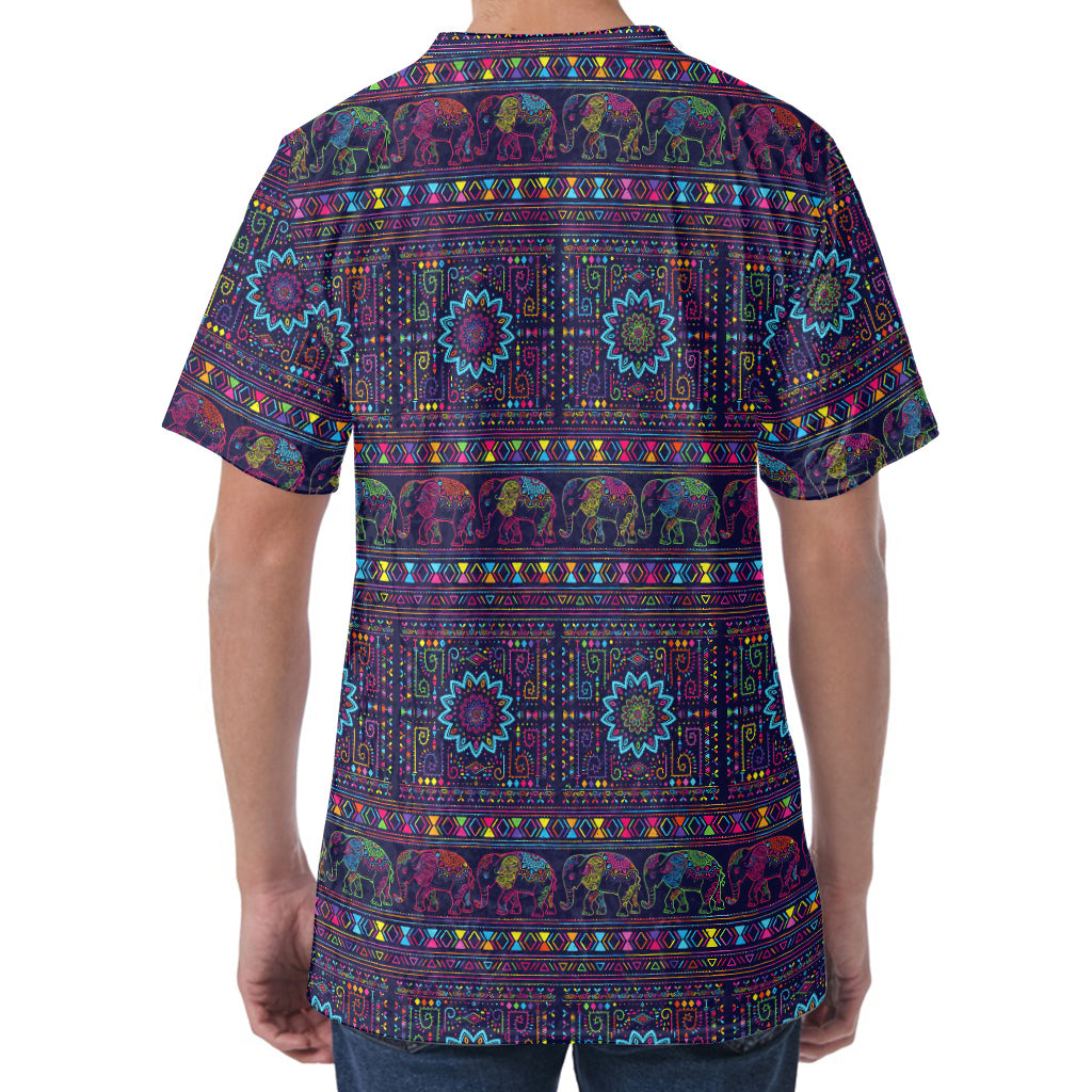 Colorful Indian Elephant Pattern Print Men's Velvet T-Shirt
