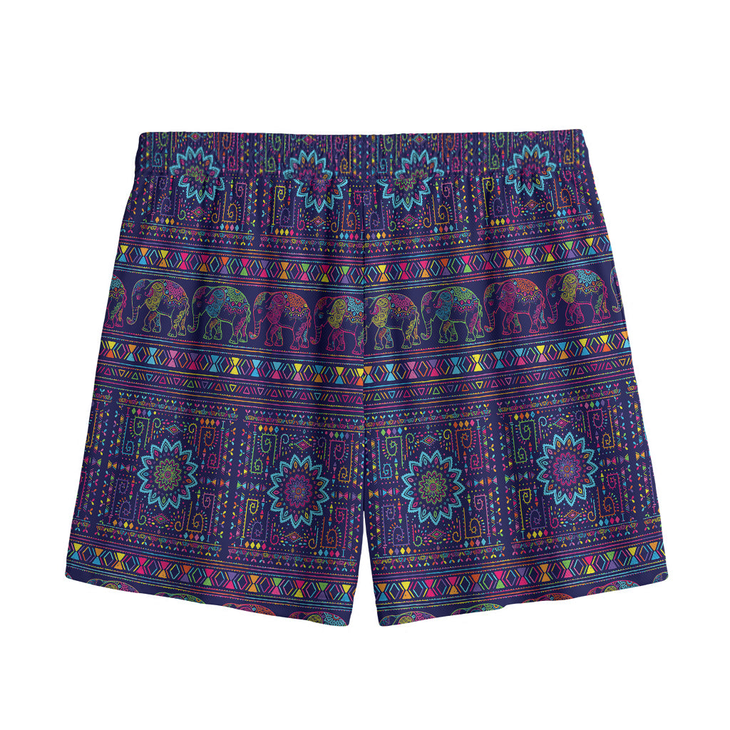 Colorful Indian Elephant Pattern Print Mesh Shorts